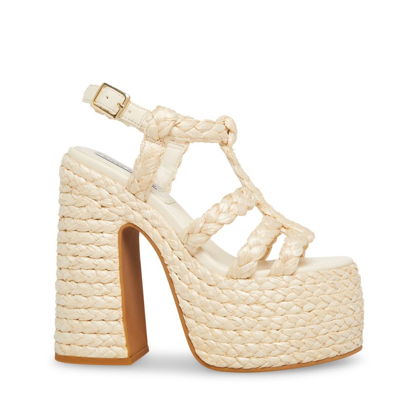 Sandalias de Plataforma Steve Madden Antonella Raffia Mujer Creme | ES ZY149S